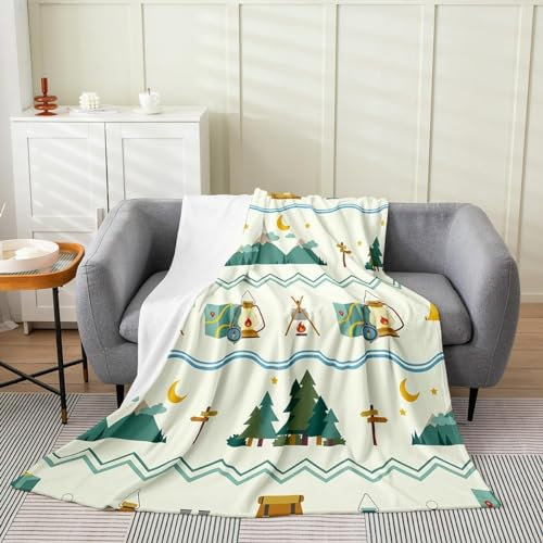 Kuscheldecke Flauschig 100x135 Camping 3D Decke Cartoon-Wald Flanell Fleecedecke Weich und Warme Wohndecken Kuscheldecken Sofa Bett Überwurfdecke Sofadecke Couch Blanket Y4509