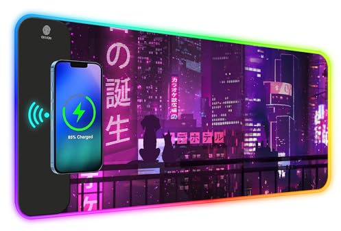 ToLuLu RGB Gaming Kabelloses Lade-Mauspad, 15W 10 Lichtmodi LED Mauspad Computer Tastaturmatte Mauspad, 800x300x4MM Erweiterte Große Schreibtischunterlage für Gaming, MacBook, Laptop, PC