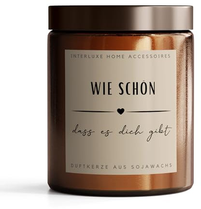 Interluxe Duftkerze im Apothekerglas - Wie schön, dass es dich gibt - Kerze aus Sojawachs Kerze mit Spruch duftende Kerze im Glas