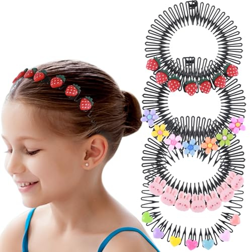 Andibro 4 Stück Cartoon Blumen Haarbänder für Frauen mit Zahnkamm, Rutschfeste Hartplastik Stirnbänder Voll Kreisförmig Stretch Kamm für Mädchen Frauen Elastische Haarspangen In Gewellter Form