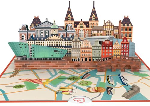 papercrush® popup-kort Amsterdam – kupong eller pengagåva för Hollands semester, 3D-presentkort för stadsresa i Nederländerna – presentidé för resor till födelsedag, speciell resekupong