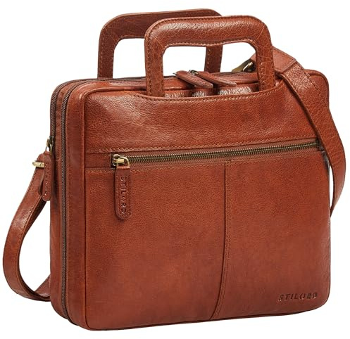 STILORD Connell Laptoptasche 13 Zoll Leder Aktentasche Schmal Arbeitstasche Herren Vintage Laptop-Hülle Dokumententasche A4 Tablet-Tasche aus Echtleder Farbe:maraska - braun