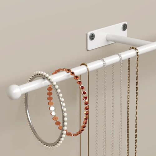 Josmimic Schmuck-Organizer zum Aufhängen an der Wand: 32,6 cm Halskettenhalter für Ohrringe, Armbänder, Ringe, Haarbänder, Brillen, Weiß, 1 Stück, Schrauben im Lieferumfang enthalten