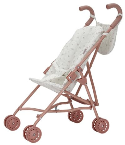 Little Dutch Puppenbuggy Puppenwagen klappbar aus Metall mit Soft-Griffen und Tasche - für Puppen von 33-46 cm, White Meadows/rosa