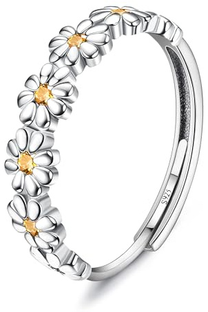 Milacolato 925 Anello Margherita Giallo Zircone Cubico Aperto Regolabile Sottile Statement da Dito d'Argento Anelli per Pollice Donna Ragazze