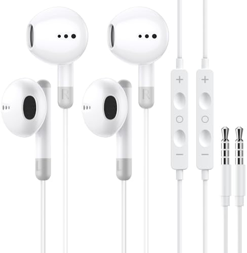 2 Pack Kopfhörer mit Kabel, 3,5 mm In-Ear Klinke Ohrhörer mit Mikrofon und Lautstärkeregler, Noise Cancelling Kopfhoerer für Samsung, iPad, Xiaomi, MP3/4, Huawei, iPhone 6/5/SE, usw 3.5mm Audiogeräte