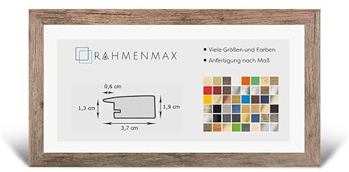 RahmenMax® Toskana Bilderrahmen Bildmaß 38x98 cm zum Aufhängen/Maßanfertigung möglich/MDF Posterrahmen in Wildeiche Dekor mit Acrylglas klar/Puzzle Rahmen