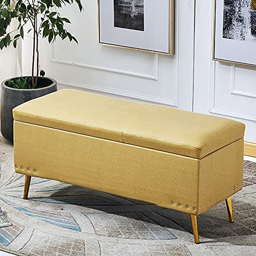 Luxuriöse Polsterbank aus Kunstleder, moderne Multifunktions-Fußstütze, Hocker für Dekoration und Sitzgelegenheit, 80 x 40 x 45 cm, Gelb