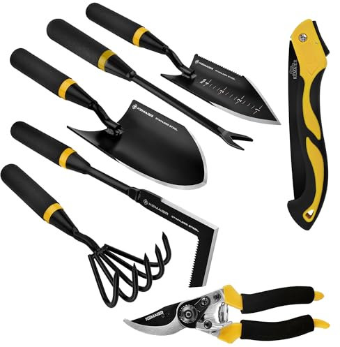 Kemaier 7 - Piece Gardening Tools Set, Stainless Steel Gardening Tools, Heavy - duty Hand Gardening Tools with a Toolbox, Suitable for Gardening Planting and Weeding, Gardening Gifts for Women and Men