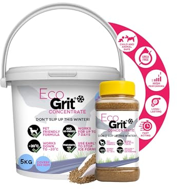 Ice Melt Salt for Snow Grit De Icing Rock Salt Road Alternative (5kg Tub + 1.2kg Shaker) UK Made - Pet Friendly Road Grit, No Urea De Icing Driveway, Snow Removal, Car Parks, Stables Quick Ice Melt