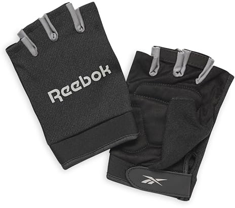 Reebok Classic Fingerless Gloves (Black/Grey, Small), Lightweight Fitness & Weight Lifting Gloves for Training, Crossfit, Cycling & Home Gym Exercise, Breathable Workout Gloves for Men & Women