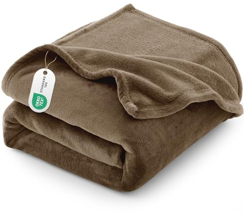 CozyLux Pläd fleecefilt, 220 x 240 cm, filt för 2 personer, 240 x 220 cm, stor storlek, sofföverdrag, varm och mjuk plyschfilt, 220 x 240 cm, brun