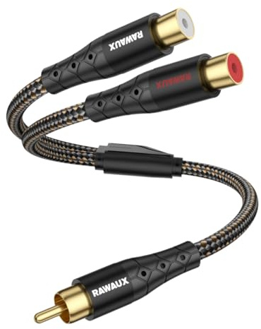 RAWAUX Cinch Y Splitter Cinch Stecker auf 2 Buchse Audio Kabel Adapter RCA to Phono Y Splitter für TV, Subwoofer, Lautsprecher und Heimkino (0.3m)
