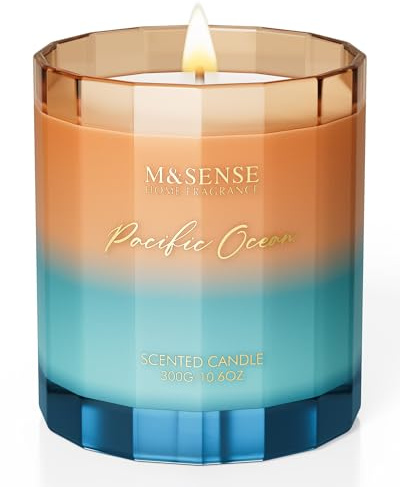 M&SENSE Summer Ocean Scented Candles for Home, 10.6oz Natural Soy Wax, 60-Hour Clean Non Toxic Aromatherapy Candle, Marine Breeze Smelling for Housewarming Gifts