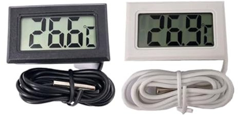 Lot de 4 thermomètres numériques LCD avec sondes externes pour réfrigérateur, congélateur, aquarium, 2 noirs, 2 blancs