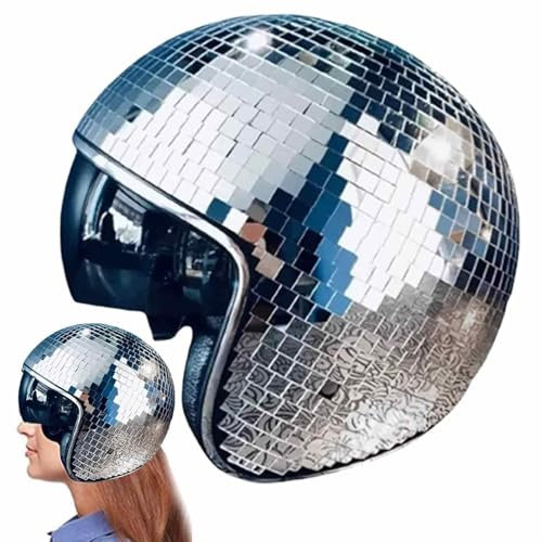 Yuemeuy Discokugel Hüte - Diskokugel-Helm | Glitzer Spiegel Glas Discokugel Hut Helm | Disco-Spiegel-Glitzerball-Helme Mit Einziehbarem Visier | Für Frauen Und Männer DJ Club Bühne Bar Hochzeit