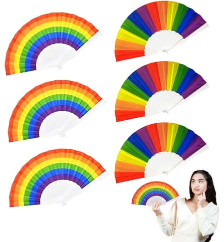 Ycfish 6 Pcs Hand Fan Folding, Folding Gay Party Pride Gifts, Gay Party Decorations, Lgbtq Foldable Plastics Pride Folding Fan for Bisexual Lesbian Festival Party Gifts