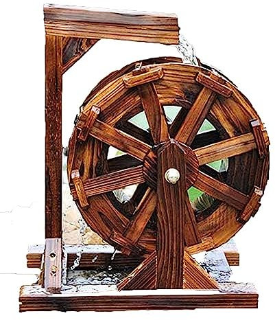 ZJFHEYUO Cascada con Rueda de Agua, Fuente de Madera, decoración de jardín, Cascada, Bomba de Agua, Fuente de diseño de Madera, para Exteriores, Interiores y Balcones.