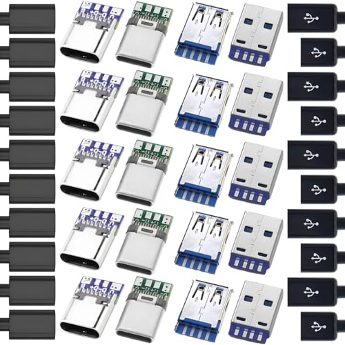 ZHUROUPU 20 connecteurs USB 3.1 Type-C Femelles et mâles à souder pour Carte PCB, connecteurs USB 3.0 Type-A 3 A 4 Broches et USB 3.1 Type-C 24 Broches mâles et Femelles pour Carte PCB Module