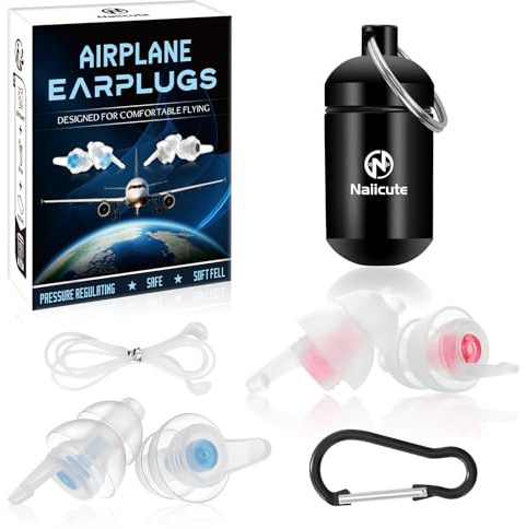 Earplugs for Flying with Lanyard -Regulate Air Pressure & Prevent Ear Pain- Airplane Travel Essentials-Comfy Reusable Flight Ear Plugs for Adult/Kid 12 YRS+, 25dB Noise Reducing Hearing Protection,PK