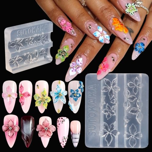 Yamobi 3D-blommor nagelformar, silikonformar för nagelkonst, Hawaii Hibiskus blomdesign, 3D-blommönster, nagelkonstformar, gör-det-själv nageltillbehör