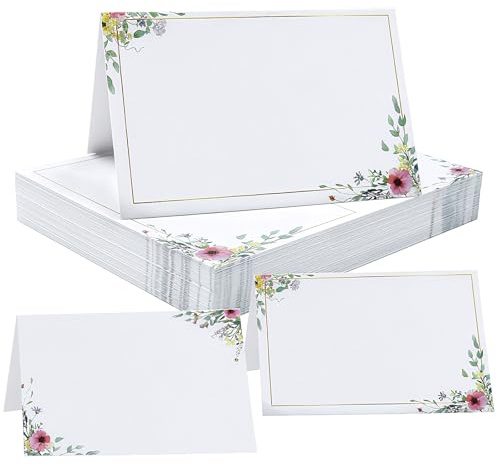 Rongrongago 50 Stück Tischkarten mit Elegantes Blumen Design, Tischkarten Hochzeit Geburtstag 85x55 mm, Namenskarten zum Beschriften, Tischdekoration Platzkarten für Kommunion Taufe Weihnachten