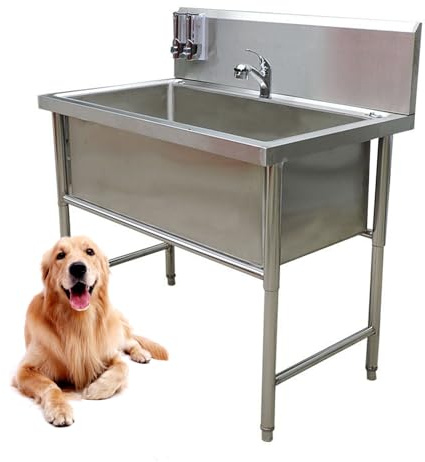wanghaiyanBD Station de lavage pour chien, baignoire de toilettage en acier inoxydable avec robinet et boîte à savon, accessoires inclus, baignoire pour animaux de compagnie pour chiens de petite