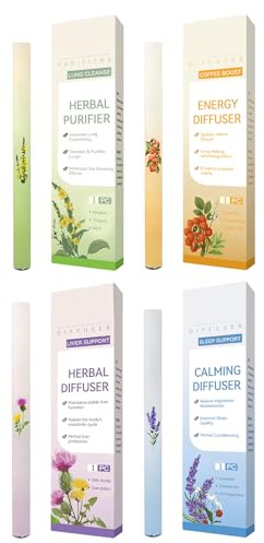He-rbal - 4 diffusori a penna – inalatore di verbasco, diffusore a base di erbe con estratti di verbasco, purificatore per la pulizia dei polmoni, deodorante atomizzante portatile per la pulizia dei