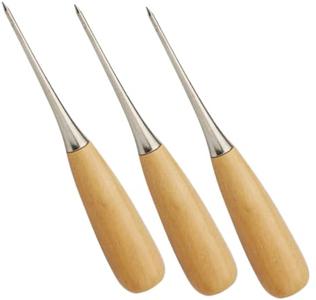 ORFOFE 3 Pezzi Punteruoli in Cuoio con Manico in Legno Strumenti da Cucito Resistenti e Facili da Usare per Riparazioni Te su Pelle Tessuti e Tappezzeria