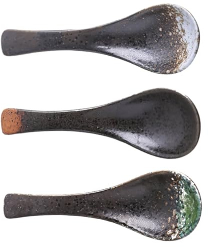 VANZACK Set di 3 Cucchiai da Zuppa in Ceramica Design Giapponese Superficie Liscia e Alta Durata per Cucina Domestica e Ristorante Colore Casuale