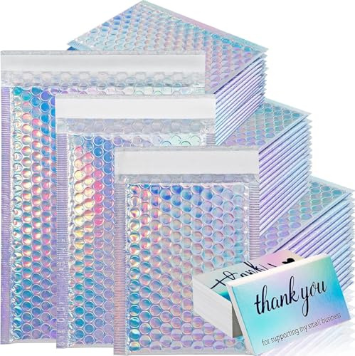 EOGRFW 50 Stück Metallic Luftpolsterumschläge, Luftpolsterumschläge Holographisch
