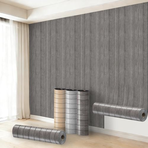 Anttyscar Selbstklebend Tapete Holzoptik Grau Tapete Akustikpaneele Holzwand 3mm Verdicken 3D Effekt Skandi Holzpaneele Natur Optik Modern Holzwand Wasserdicht 40 cm x 300 cm