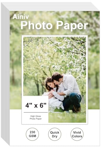 Ainiv 50 ark fotopapper 10 x 15 cm högblank bläckstråleskrivare 230 g/m², glänsande fotopapper, högblankt fotopapper omedelbart torr vattentät vit för Canon HP Epson bläckstråleskrivare