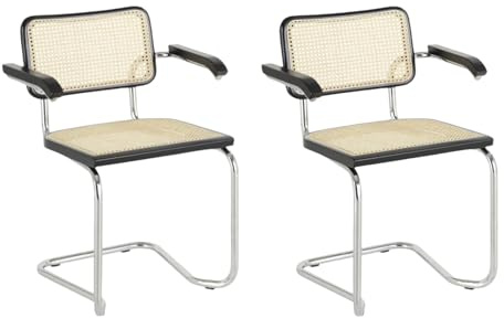k hometrends Kaleo - Cantilever Chair Set of 2 with Armrests - Modern Dining Room Chair with Viennese Mesh & Metal Frame - Swing Chair Kitchen Chair Comfortable & Stable - Design Visitor Chair