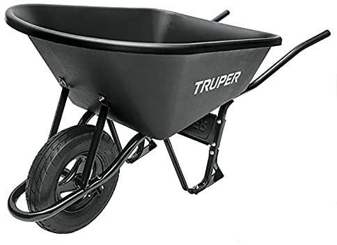 TRUPER CARRETILLA CAPACIDAD 120 LITROS PLÁSTICA LLANTA NEUMÁTICA REFORZADA PARA OBRA Y JARDINERÍA, RESISTE HASTA 530 KILOS