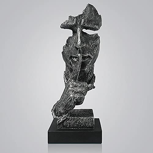 fazhongfa Denker-Statue – Stille ist Gold, moderne Dekoration, kreative abstrakte Kunstfigur, Harzskulptur, für Zimmer, Zuhause, Arbeitszimmer, Büro, für Schreibtisch, Regal oder Tisch (Silber)