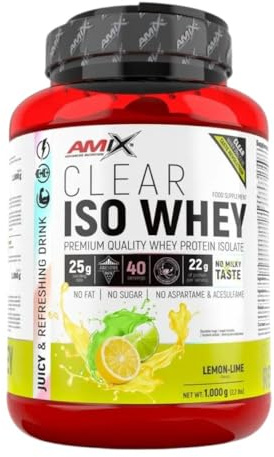 Amix Clear Iso Whey Protein 1 Kg - Aisaldo de Proteína de Suero Cristalina, Sabores Refrescantes/Promueve el aumento y mantenimiento de la masa muscular + Fácil Disolución Sabor Lima-Limón