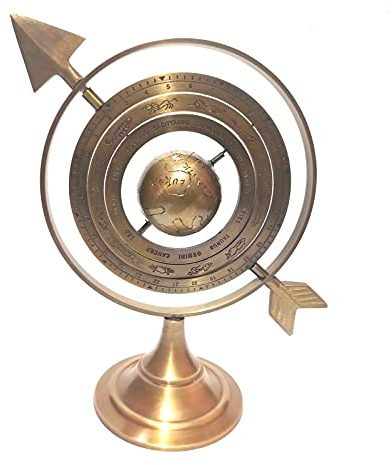 Brauner antiker Globus mit Armillarsphäre aus Messing, 20,3 cm