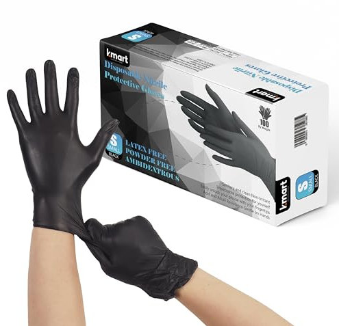 K-MART Guantes multiusos de vinilo, sin polvo, desechables, extra fuertes, caja de 100 unidades, color negro (pequeño)