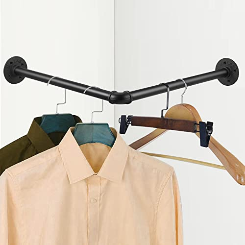 Tanice Perchero de Pared para Ropa 46cm Riel de Ropa de Tubo Industrial con 2 Bases Riel Colgante de Hierro Desmontable con 8 Anclas de Plástico y Tornillos para Cuarto de Lavado Armario Dormitorio