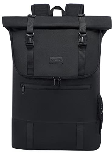 LOVEVOOK Rucksack Damen Herren groß Wasserdichter Laptop Rucksack 17,3 Zoll Rolltop Rucksäcke Schulrucksack Reiserucksack Handgepäck Flugzeug für Uni Arbeit Reisen, Schwarz