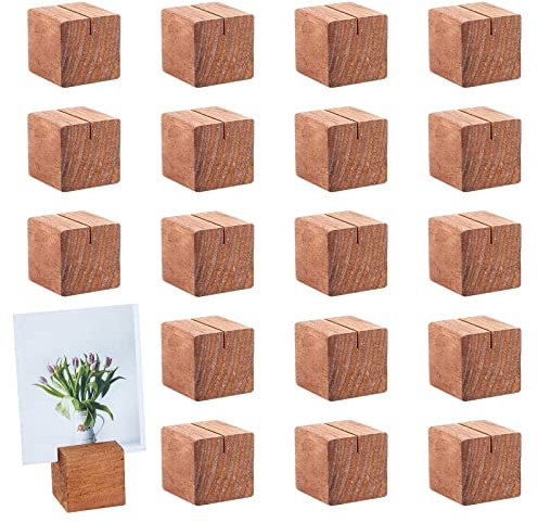 OLYCRAFT 20 Stück Holz Tischkartenhalter Kiefernholz Tischnummernständer Quadratische Tischschildständer Für Hochzeitsessen Home Party Events Dekoration - Sattelbraun 14.2 g/Stk