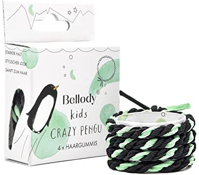 Bellody® Original Mädchen Haargummis - Stylisch geflochtener Kinder Haargummi mit starkem Halt (4er Set - Crazy Pengu) - Damen Haarschmuck Pinguin