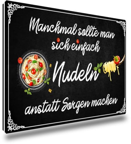 TRIOSK Kühlschrankmagnete Motivation Sprüche Magnet Nudeln Essen lustig mit Spruch Anstatt Sorgen Küchenmotiv Geschenk für Nudelliebhaber Küche Kühlschrank stark eckig groß 85x55 mm