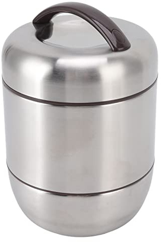Wakects Lunchbox aus Edelstahl, 4 Schichten, luftdicht, Box, Lunchbox, tragbar, mit Griff, für Büro, Geschäftsessen, Schule, 1,5 l, Ø 13 x 19 cm, silberfarben