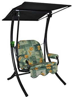 Angerer Freizeitmöbel GmbH Hollywoodschaukel 1-Sitzer Primero - Gartenschaukel Made in Germany - Schaukel zum Sitzen und Entspannen - einfache Montage (Grün-Orange geblümt)