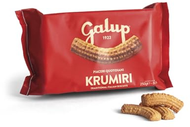 Galup Krumiri traditionnel piémontais, biscuits au beurre et œufs frais, équipés d'un emballage Flowpack qui garantit fraîcheur et commodité, en préservant leur saveur classique - 250 g