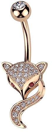 beyoutifulthings Bauch-nabelpiercing Fuchs Pavé Zirkonia Silber Gold Roségold Clear Rot Nabel-Piercing Chirurgenstahl Bananabell Stab-länge 10-mm