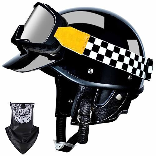 Mezzo Casco Da Motociclista Retrò Portatile Jet Casco Scodella Omologato Estivo Mezzo Casco Harley Per Elicottero Da Pilota Chopper Vintage Per Moto Cruiser Ece/Dot Sicurezza