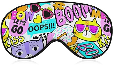 Schlafmaske, bunte lustige Sonnenbrille, Katzen, Schlafaugenmaske, Augenbinde mit verstellbarem Riemen, heller Sommerstil, weiche Augenabdeckung zum Ausblenden von Lichtern